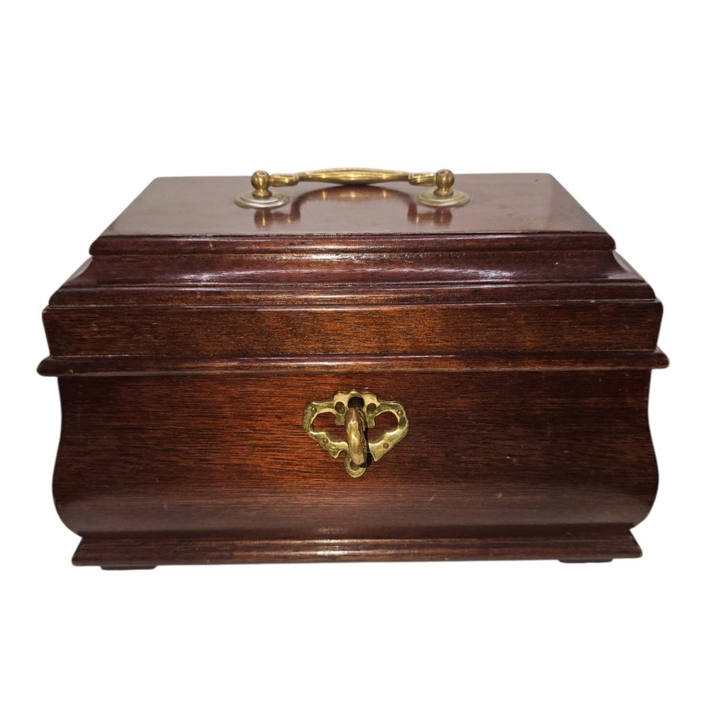 Vintage Virginia Metalcrafters Williamsburg Mahogany Jewelry Chest Box w/ Key - Picture 7 of 11